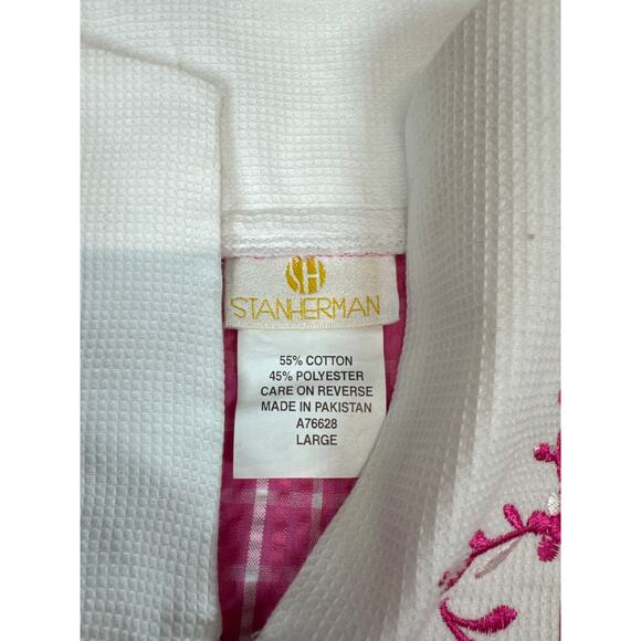Vintage Stan Herman Housecoat Duster Pink Embroidered Top Size Large - Picture 4 of 5